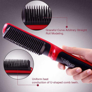 Hair Straight Styler - Multifunctional Beard Straightener Styler Brush Men Heat Hair Ceramic Curler Electric Hot Comb Care Machine